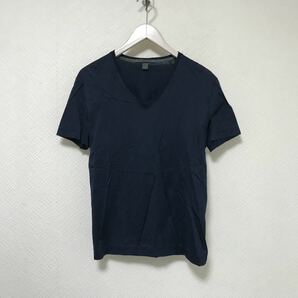 本物インターナショナルギャラリービームスBEAMSコットン光沢Vネック半袖Tシャツメンズサーフビジネススーツ紺ネイビー44Sイタリア製