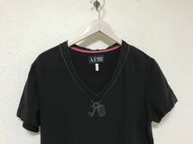本物アルマーニジーンズARMANI JEANSコットンVネックプリント半袖Tシャツメンズサーフアメカジミリタリービジネススーツ黒ブラックM_画像2