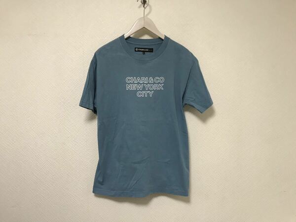 本物チャリアンドコーCHARI&CO NYCコットンプリント半袖Tシャツメンズサーフアメカジビジネススーツ青ブルーMメキシコ製