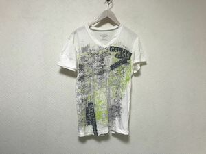 本物カルバンクラインCalvinKleinコットンプリントVネック半袖TシャツメンズサーフアメカジミリタリーXS白ホワイトインド製