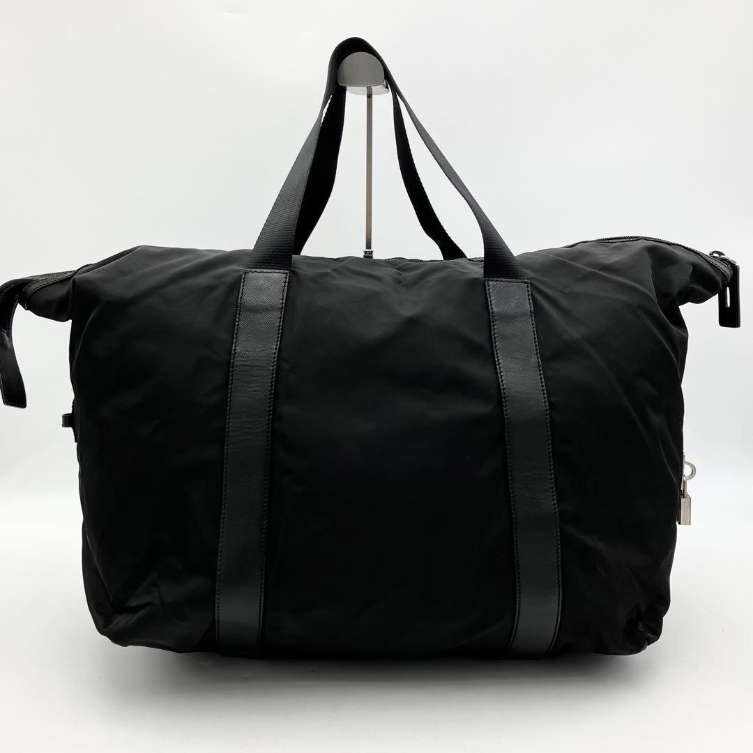 1円 極美品 PRADA プラダ ボストンバッグ 大容量 ナイロン ブラック
