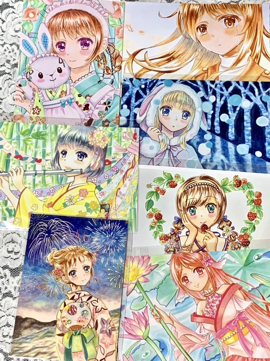 Original Hand-Drawn artwork illustration reproduction postcard, L size total of 7 pieces set, comics, anime goods, hand drawn illustration