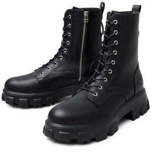  new goods # military combat boots men's Short race up imitation leather PUre zha cai do Zip race up light weight black black 27.0~27.5cm