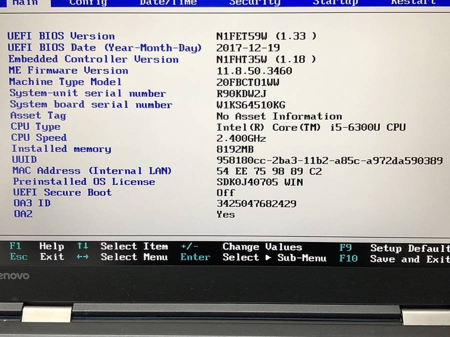lenovo 20FB-CTO1WW ThinkPad X1 Carbon Core i5 6300U 2.40GHz 8GB