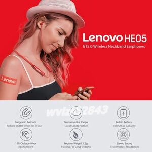 UF045:★人気★LenovoBluetooth5.0ワイヤレスイヤフォン磁気ネックバンドイヤホンIPX5防水スポーツヘッドセットノイズキャンセリングマイク