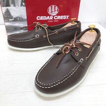 1114★ 美品 箱付き CEDAR CREST セダークレスト デッキシューズ モカシン L 約27-27.5 メンズ ダークブラウン_画像1