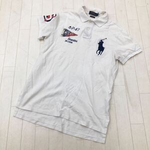 1118★① POLO RALPH LAUREN ポロラルフローレン 半袖 ポロシャツ ビッグポニー 刺繍 S メンズ ホワイト CUSTOM FIT