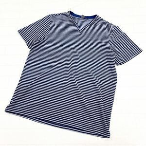 1144◎ Calvin Klein カルバン クライン トップス tシャツ カットソー Vネック カジュアル ボーダー ネイビー メンズL