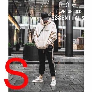 FOG ESSENTIALS Stripe裏起毛スウェットパンツブラック×ホワイトライン　FEAR OF GOD サイズS