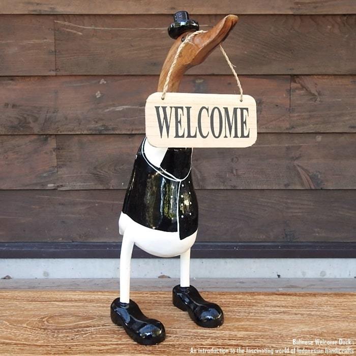 Tablero de bienvenida Pato Esmoquin Tamaño L Muñeca de bienvenida Pato Hecho a mano Animal Interior Animal Figura Objeto de madera, trabajos hechos a mano, interior, bienes varios, ornamento, objeto