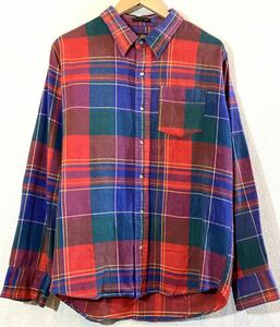 Eddie Baurer☆80's-90'sVINTAGE☆フランネルシャツ☆チェック☆コットン☆黒タグ☆BAINBRIDGE FLANNEL☆USA☆エディーバウアー ビンテージ