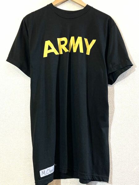 U.S.ARMY☆APFU☆トレーニングTシャツ☆ARMYプリント☆ネームタグ☆サイン入り☆ミリタリー☆USA製☆アメリカ軍☆ビンテージ☆黒黄