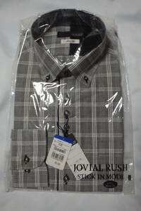 未使用■■Slim fit JOVIAL RUSH ■■　スリムフィット　チェック　ワイシャツ　長袖　ホワイト/ブラック　綿100%（L）