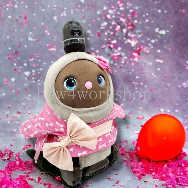ラボット LOVOT ラボットの服ハンドメイドリボン柄浴衣＆お花飾りセット (ピンク）