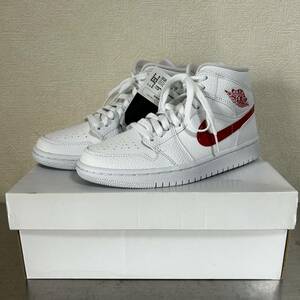 未使用 NIKE WMNS AIR JORDAN 1 MID WHITE RED ナイキ エアジョーダン 1 ミッド ホワイト レッド