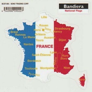 送料込 Bandiera (バンディエラ) クリアステッカー FRANCE 14076 フランス シール ステッカー トリコロール 地図 国旗 雑貨 グッズ