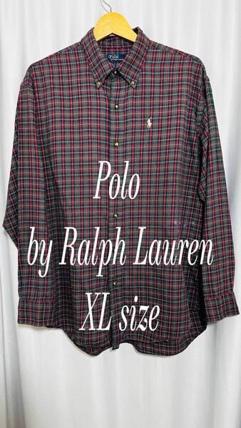POLO RALPH LAUREN button-down shirt ボタンダウンシャツ 長袖 XLサイズ チェック柄 輸入古着 ゴルフ