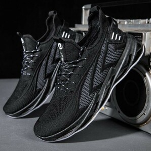 靴 【25.5cm】【 s34 黒 】メンズ スニーカー ランニングシューズ フィットネス ウォーキング スポーツ カジュアル メッシュ グレーの画像2