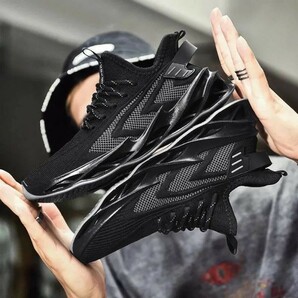 靴 【25.5cm】【 s34 黒 】メンズ スニーカー ランニングシューズ フィットネス ウォーキング スポーツ カジュアル メッシュ グレーの画像3