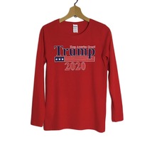 デッドストック 新品 ロングスリーブ プリントTシャツ ロンT 長袖 赤色 GILDAN ギルダン レディース Sサイズ トランプ 米大統領選 レア_画像1