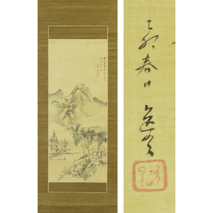 Art hand Auction B-3626【真作】木下逸雲③ 肉筆絹本 春景山水図 掛軸/ 南画家 長崎 師･石崎融思 中国 江稼圃 書画, 絵画, 日本画, 山水, 風月