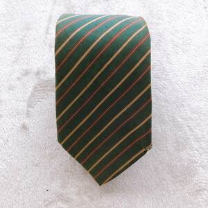 WS0130 1円 DEESSE メンズ ネクタイ レトロ グリーン（緑） ストライプ シルク混紡 平成 昭和レトロ 