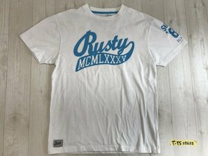 〈送料280円〉RUSTY ラスティ メンズ ロゴプリント クルーネック 半袖Tシャツ M 白水色
