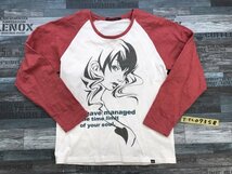 〈送料280円〉TO BE CONTINUE メンズ 女性フェイスプリント ラグラン 七分袖Tシャツ M 赤白_画像1