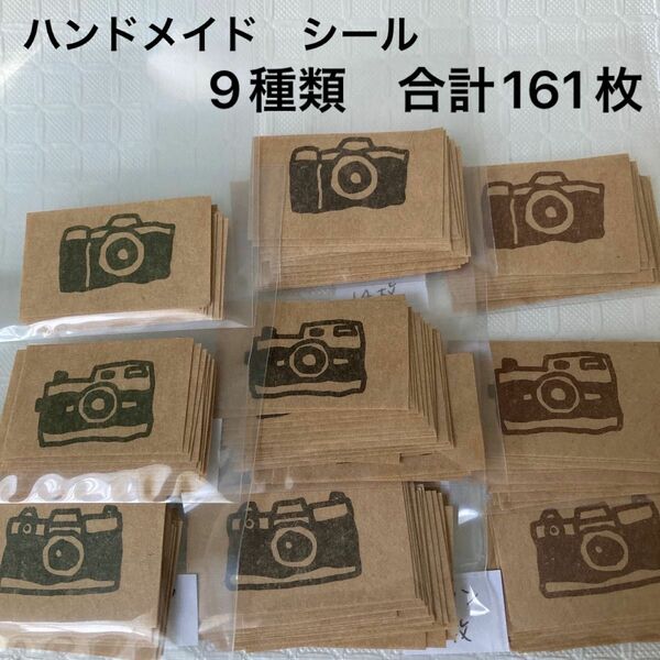 【フレークシール】 カメラのシール　9種類　カーキ・ブラック・ブラウン 合計161枚　(ハンドメイド品) 
