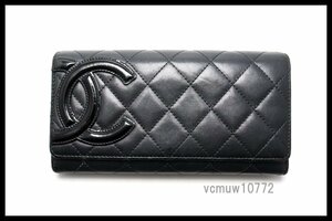 希少美中古■CHANEL 14番台 カンボンライン レザー 2つ折り長財布 シャネル■0810ss15190