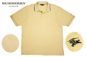 Y-6352★送料無料★BURBERRY GOLF バーバリー ゴルフ★正規品 日本製 ベージュ ノバチェック ホースロゴ刺繍 鹿の子 半袖 ポロシャツ Ｌ