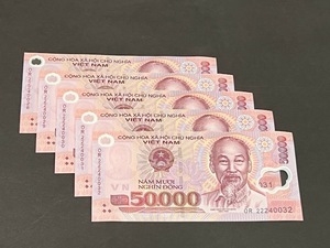 ベトナム 50000(5万) Dong札 ポリマー紙幣 コレクション向きのピン札 5枚セット 2022年 未使用 ＃OR22 240028～0032