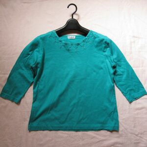 長袖Tシャツ ターコイズグリーン 青緑 Mサイズ 長袖 七分袖 五分袖 綿100% トップス カットソー レディース