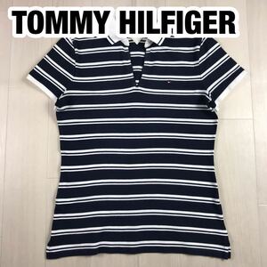 TOMMY HILFIGER トミーヒルフィガー 半袖ポロシャツ S/P ネイビー×ホワイト ボーダー柄 スキッパー ティププライン 刺繍ロゴ