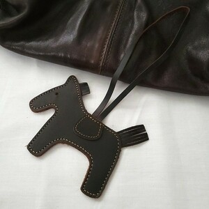  horse liking . recommendation cow leather bag charm dark brown accessory key holder horse hose handmade horse riding horsemanship 