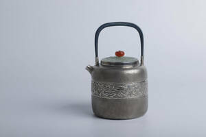 時代 純銀製 蔵六居造 玉摘 饕餮文 湯沸 工芸品 古美術品 銀瓶 煎茶道具