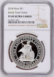 2018年 イギリス ブリティッシュ トレードダラー 英国 貿易銀 貿易ドル 1ドル 1オンス 1oz プルーフ 銀貨 NGC PF69 ULTRA CAMEO ブリタニア