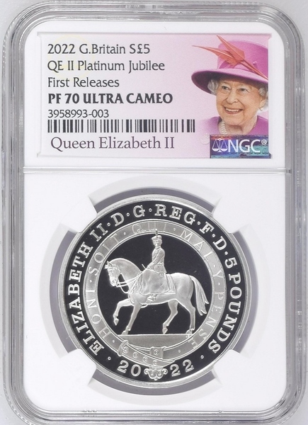 2022年 英国 イギリス プラチナジュビリー 5ポンド プルーフ 銀貨 NGC PF70 ULTRA CAMEO First Releases 女王ラベル