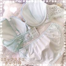 セール★D80L★ペールフラワー サックス ミント★ブラジャー&ショーツセット★花柄プリント レース Dカップ アンダー80 新品 下着★みゆ_画像4