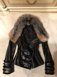  Italy made J'is sheep leather ram leather fox fur mink trimming collection model rare model Ram leather jacket super-beauty goods mink fur 