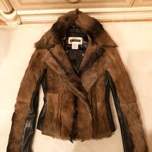 リアルファー FaycalParisフランス製羊革ラムレザー表リアルムートンライダースコートジャケット希少モデル美品ハラコファー