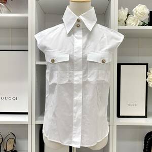 7508 Chanel cotton here Mark sleeveless shirt white gold 