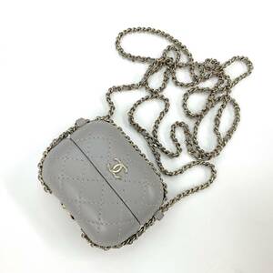 7588 Chanel Coco Mark Matrasse Lambskin Chain Airpods Case Grey