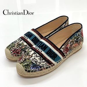 7359 unused Christian Dior Logo flower fabric espadrille flat shoes multicolor 