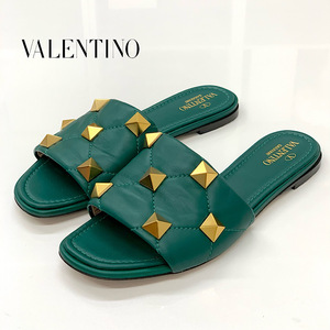 7714 Valentino Rome n заклепки кожа Flat сандалии зеленый 