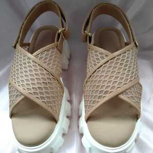 新品【M】EVOL クロスデザイン プラットフォーム スポーツサンダル イーボル ベージュ