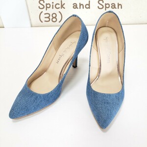  beautiful goods *Spick and Span Spick & Span po Inte dotu Denim pumps pin heel high heel lady's (38#24.5cm) blue 