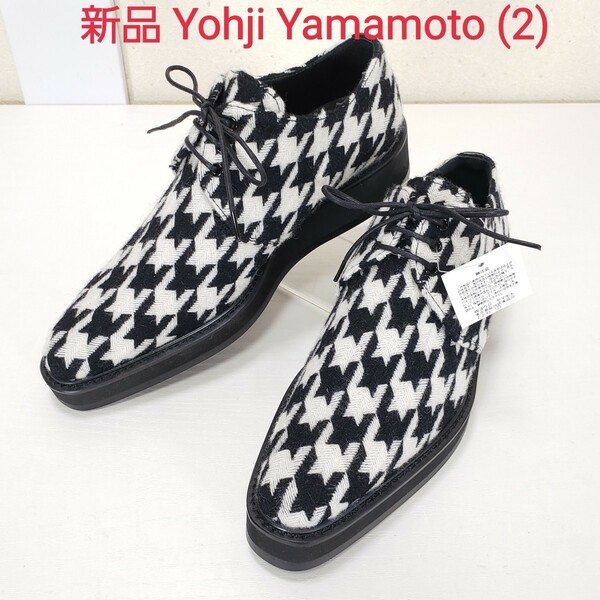 新品◆Yohji Yamamoto ヨウジヤマモト Y’s ワイズ ウール生地 ロングノーズ ドレスシューズ レディース(2■23.5cm位)黒/白 千鳥格子