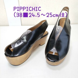  beautiful goods *PIPPICHICpipi Schic vintage wedge ONE PIECE Wedge sole leather sandals lady's (38#24.5~25cm rank ) black black 