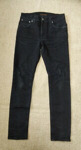 ◎超人気◎ヌーディージーンズ THIN FINNスキニーフィットUSED加工ブラックデニム 29×32 イタリー製 ユニセックス 男女兼用 Nudie Jeans